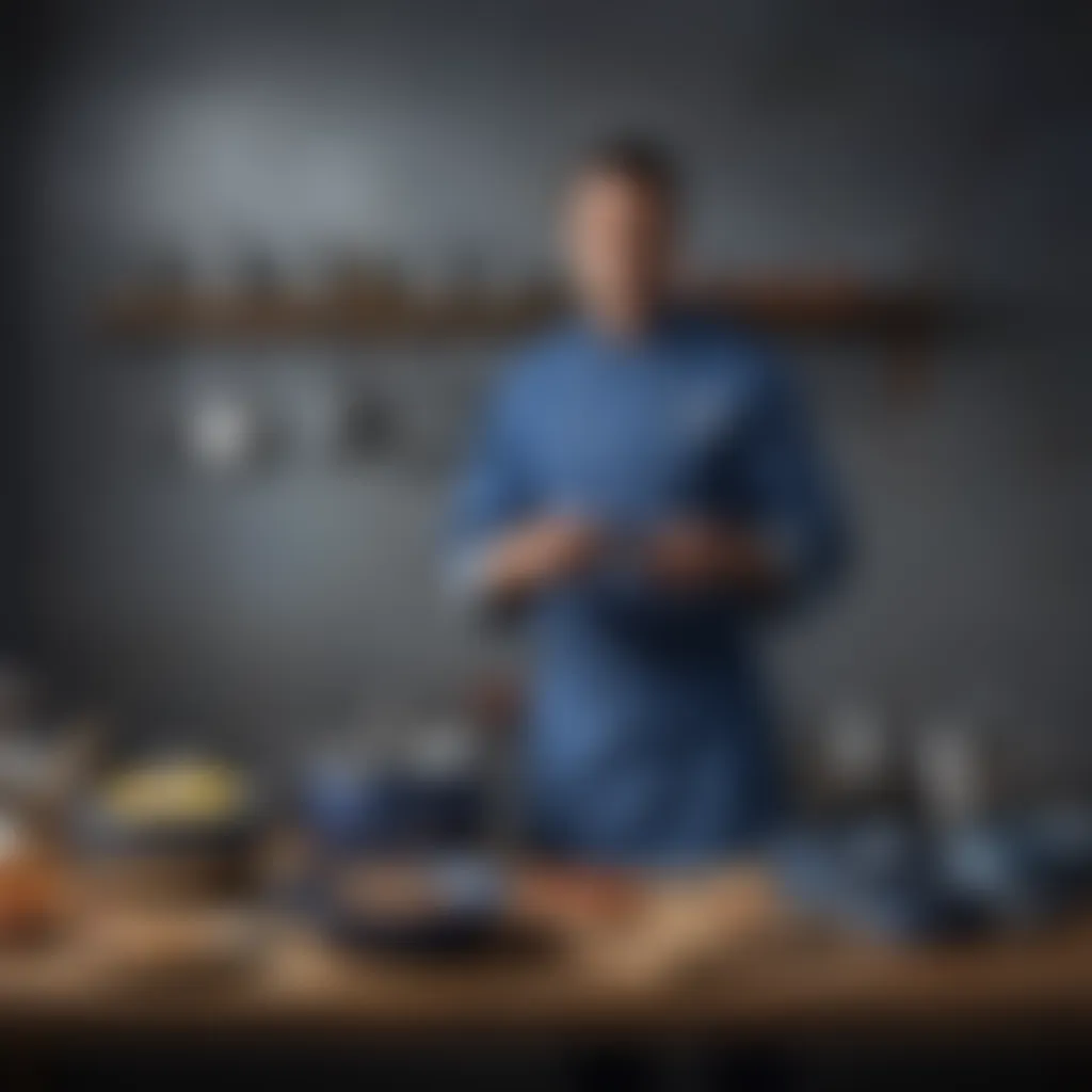 Stylish Blue Jean Chef set arranged neatly