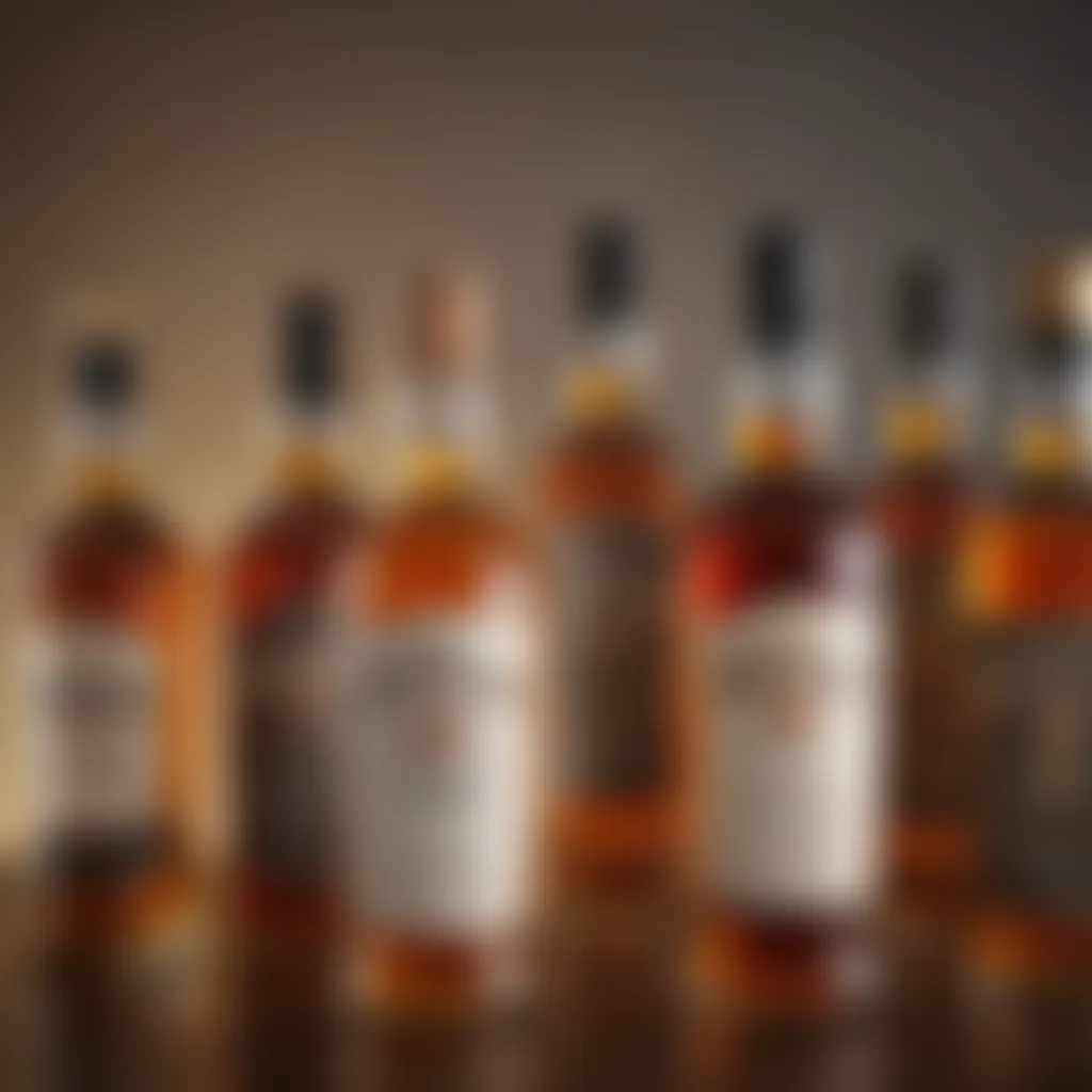 A selection of premium whisky bottles showcasing diverse labels and designs.