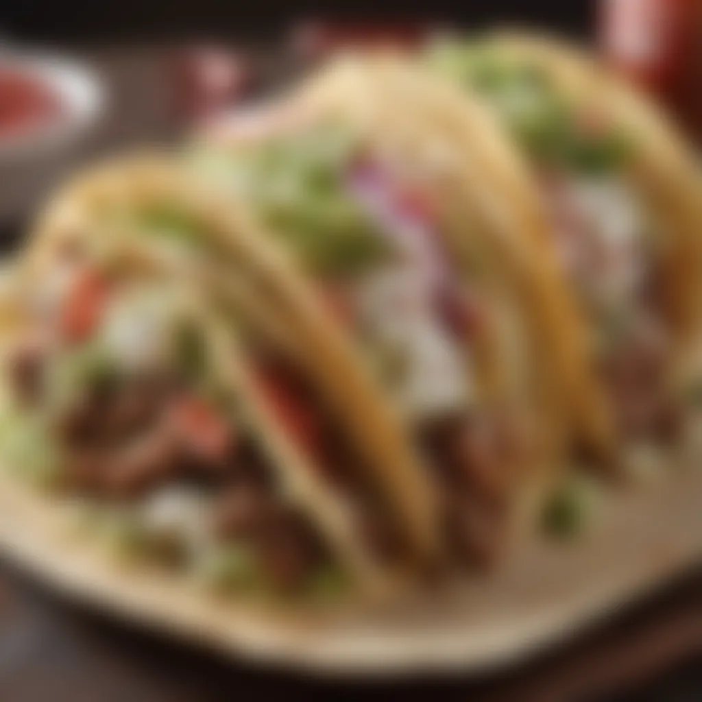 Close-up of a taco filled with unique toppings and sauces