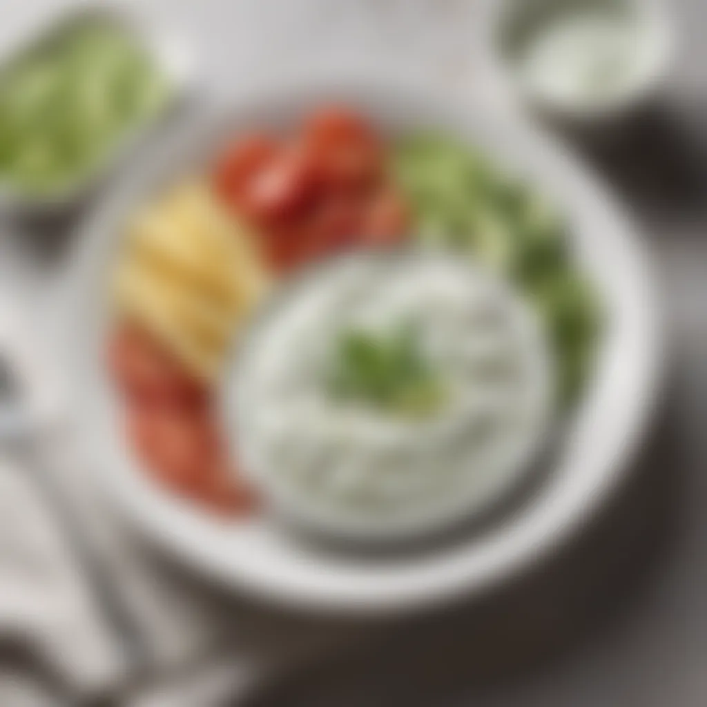 A vibrant dish featuring tzatziki sauce as a condiment