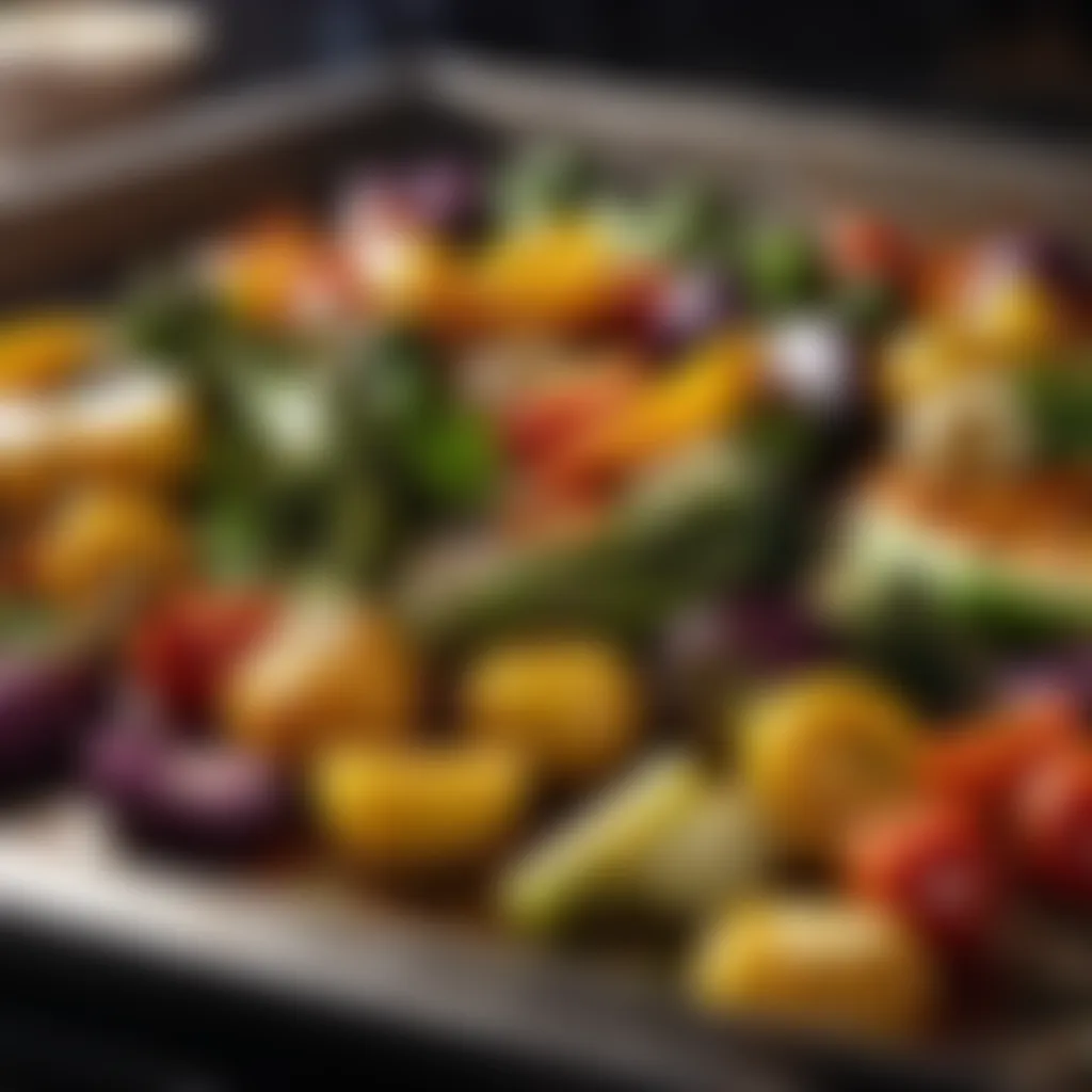 A visually captivating portrayal of roasted vegetables on a baking tray