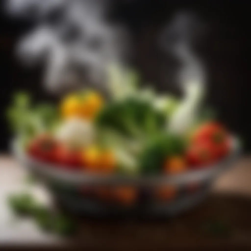 Innovative illustration of steamed vegetables in a steaming basket