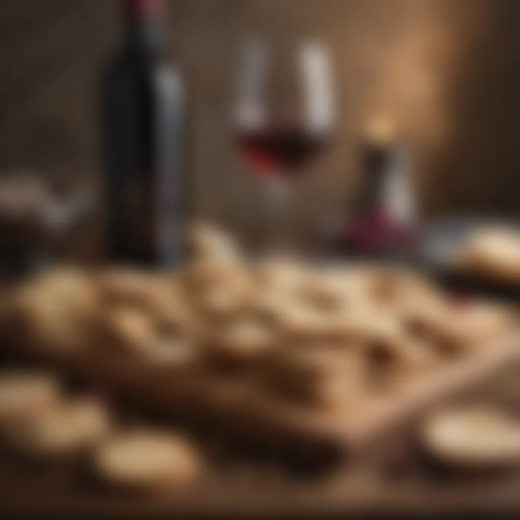 Artisan crackers and wine paired with vegan baked cheese