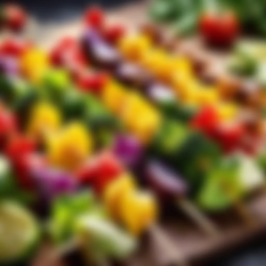 Artistic representation of a colorful array of vegetable skewers