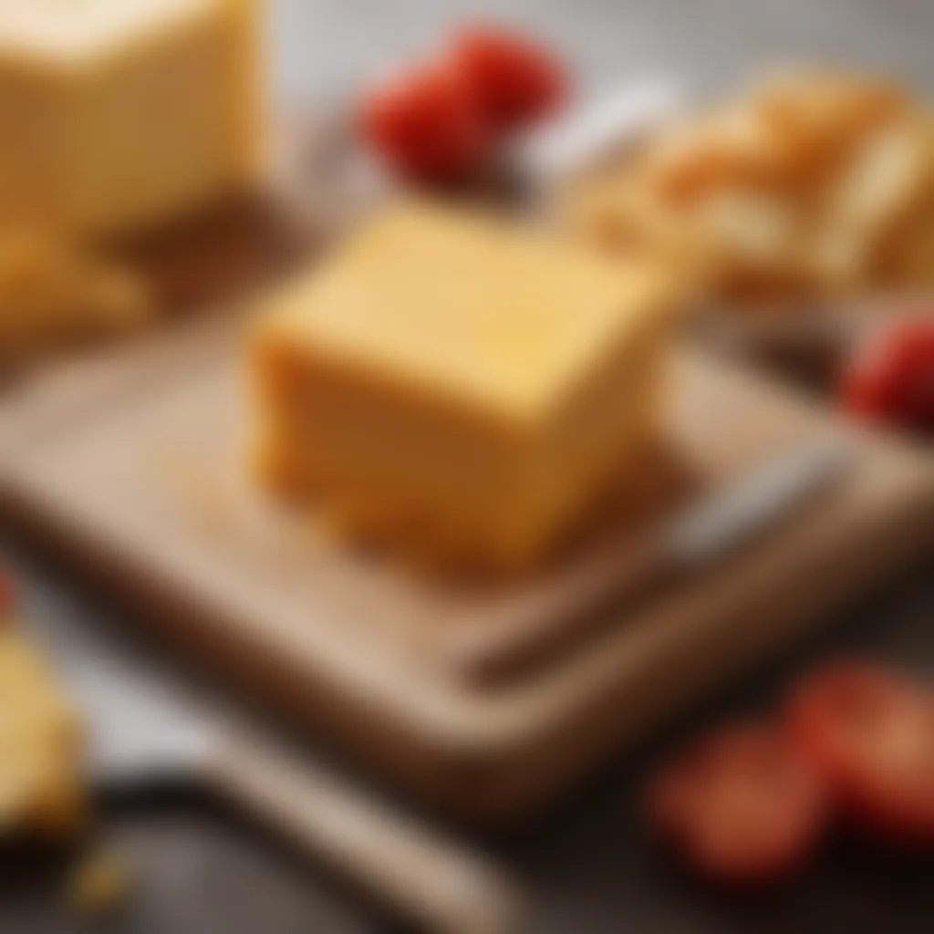 Velveeta cheese block on a cutting board