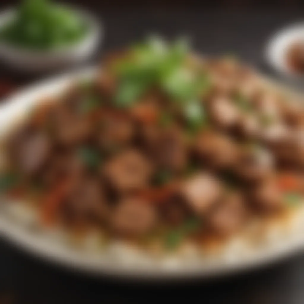 A vibrant bowl of spicy ground pork stir-fry garnished with fresh herbs.