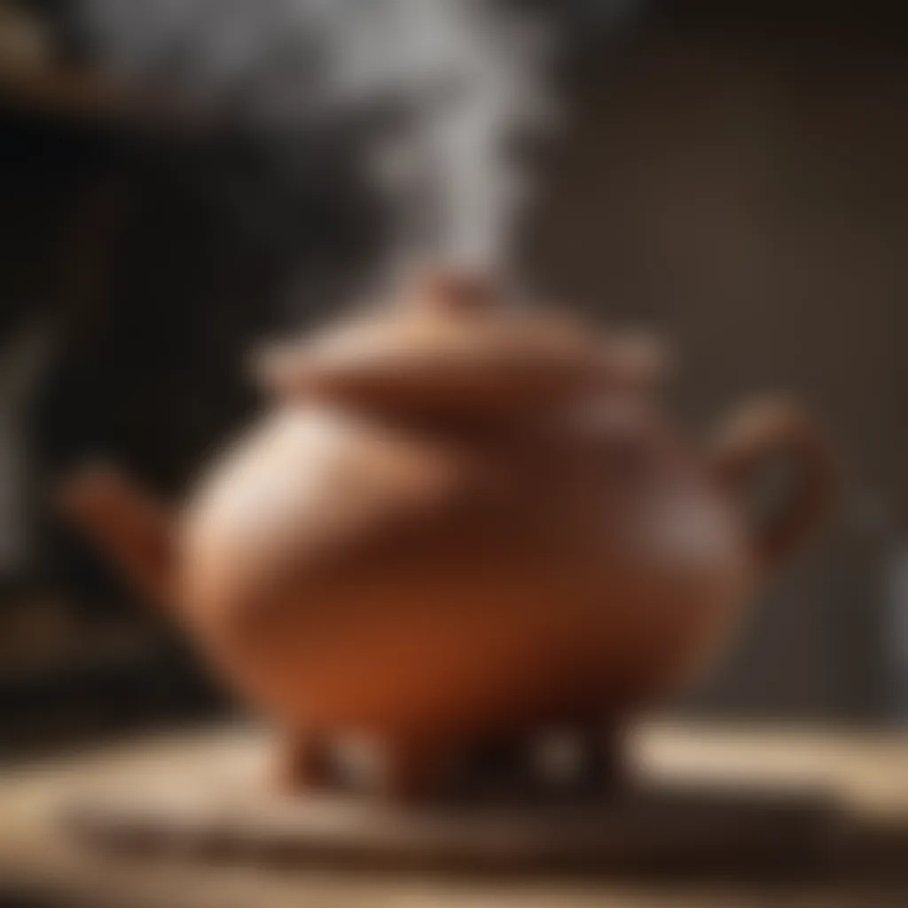 Ancient clay steamer pot with aromatic steam