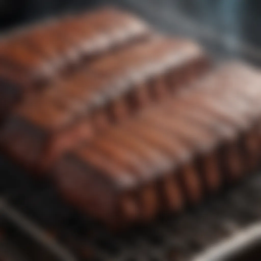 Delicious smoked ribs on the grill of a Traeger wood smoker