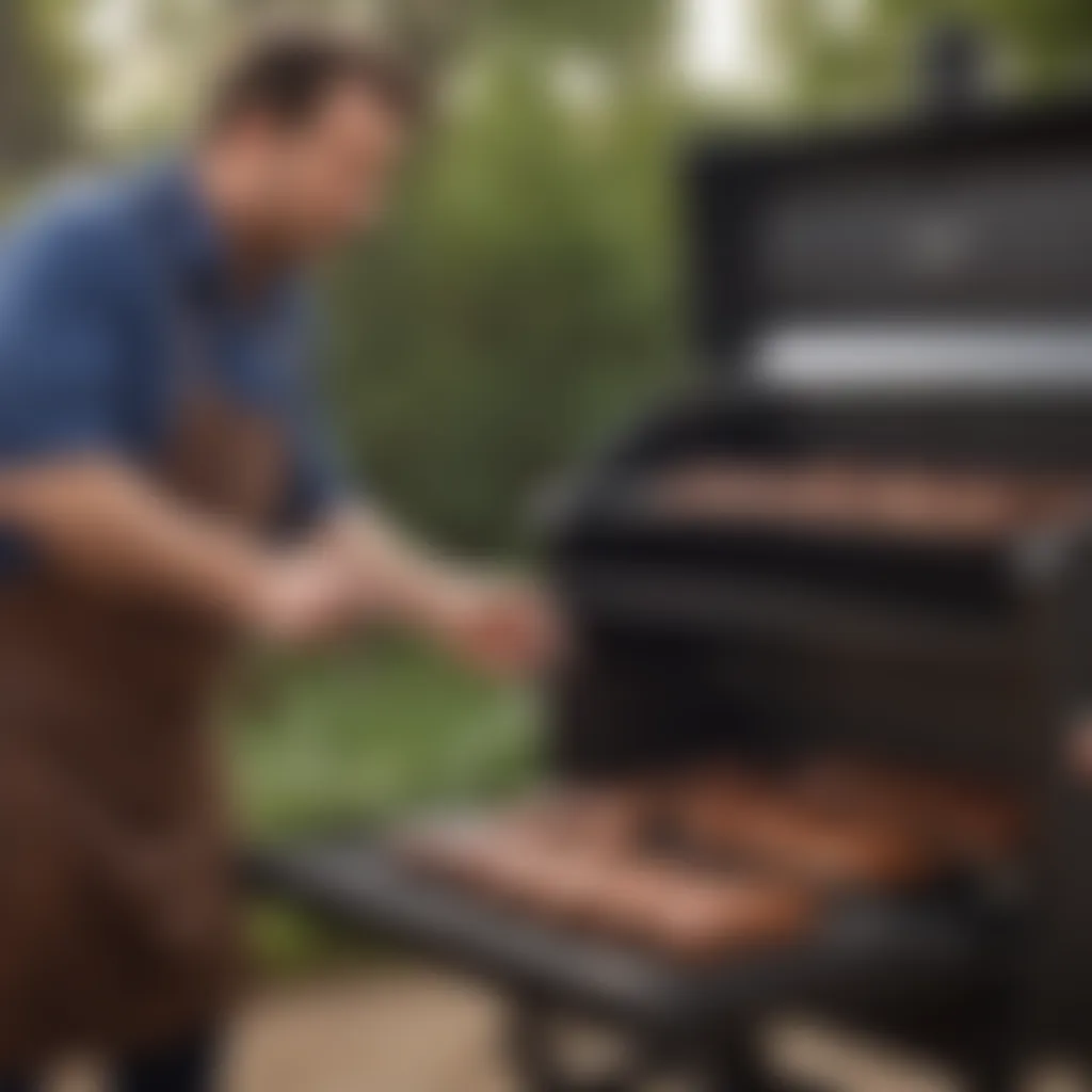 Seasoned pitmaster adjusting the temperature on the Traeger wood smoker