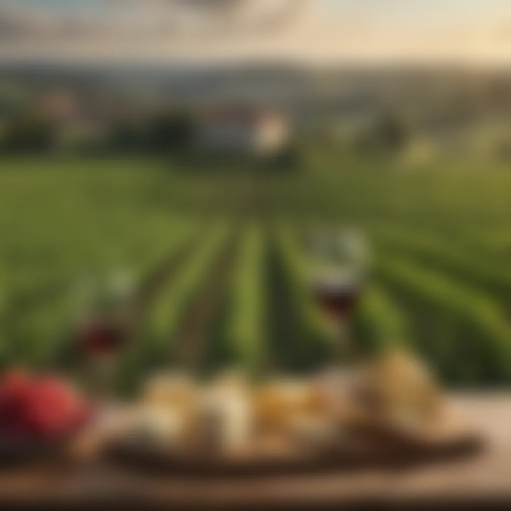 A serene landscape reflecting the heritage of vineyards and cheese farms.