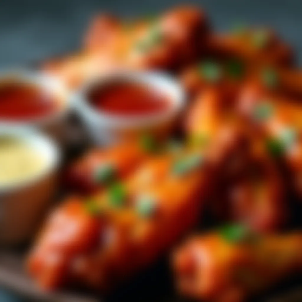 A vibrant spread of various wing sauces and flavors