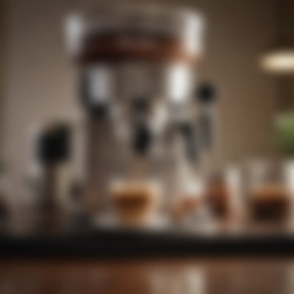 An elegant coffee setup with brewing equipment and a beautifully crafted cup of coffee.