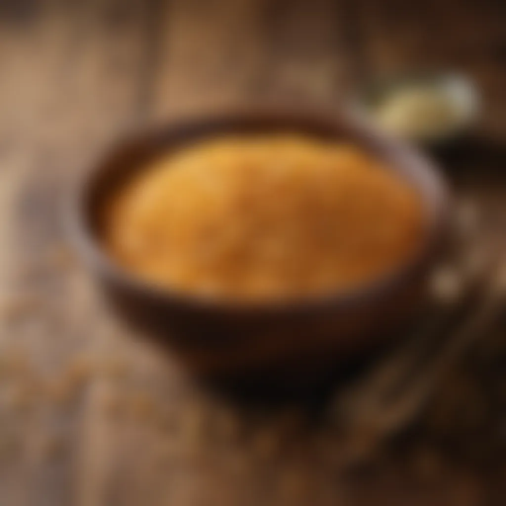 Glistening golden arhar dal grains in a wooden bowl