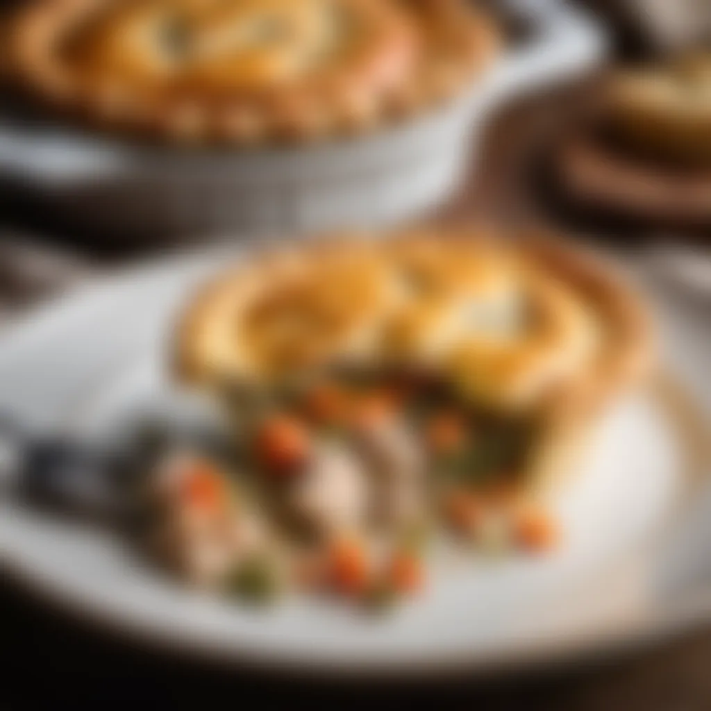 Exquisite chicken pot pie with golden brown puff pastry