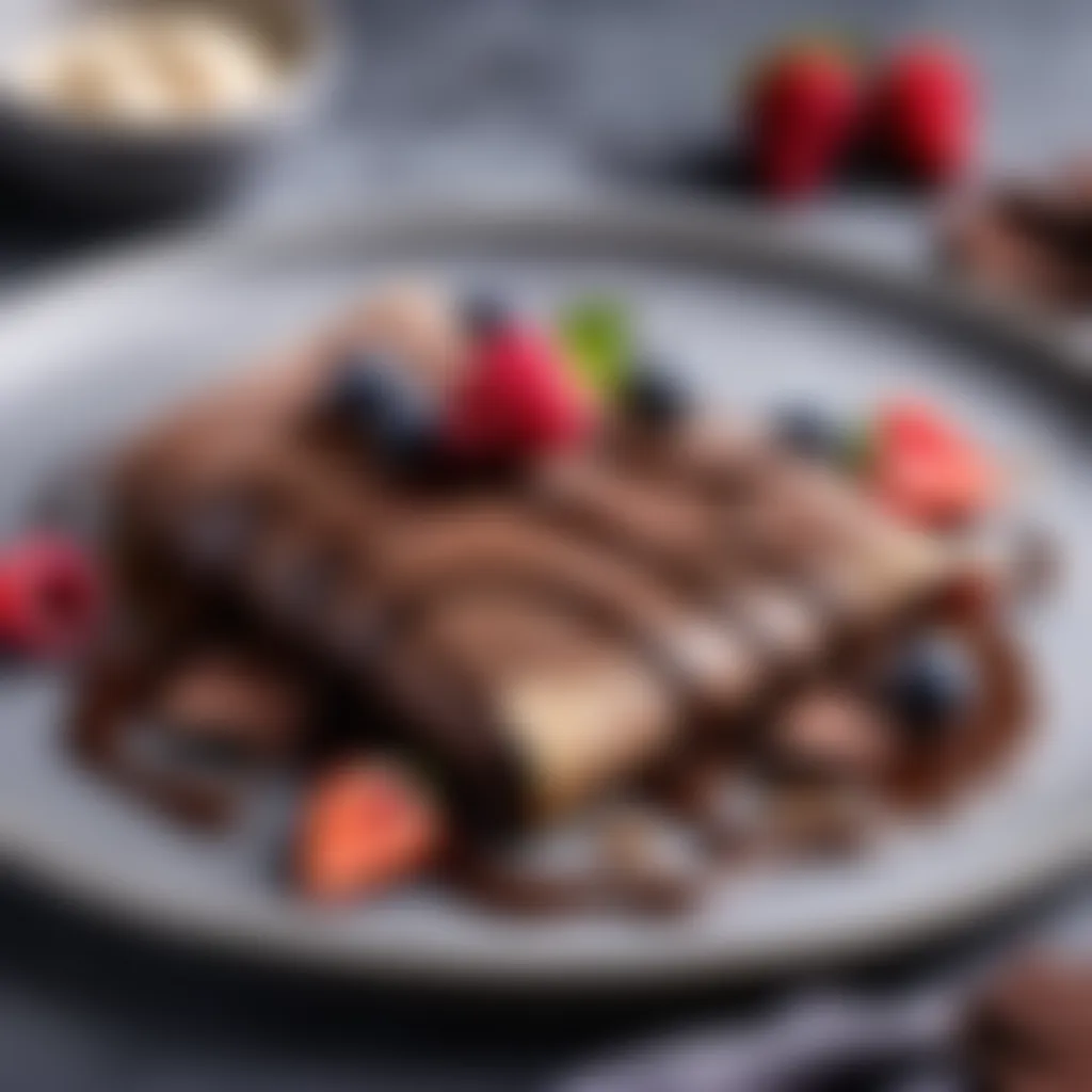 Exquisite Chocolate Crepes with Artistic Garnish