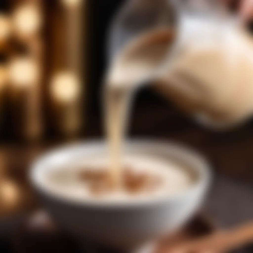 Luxurious cream being poured into Hokkaido milk tea