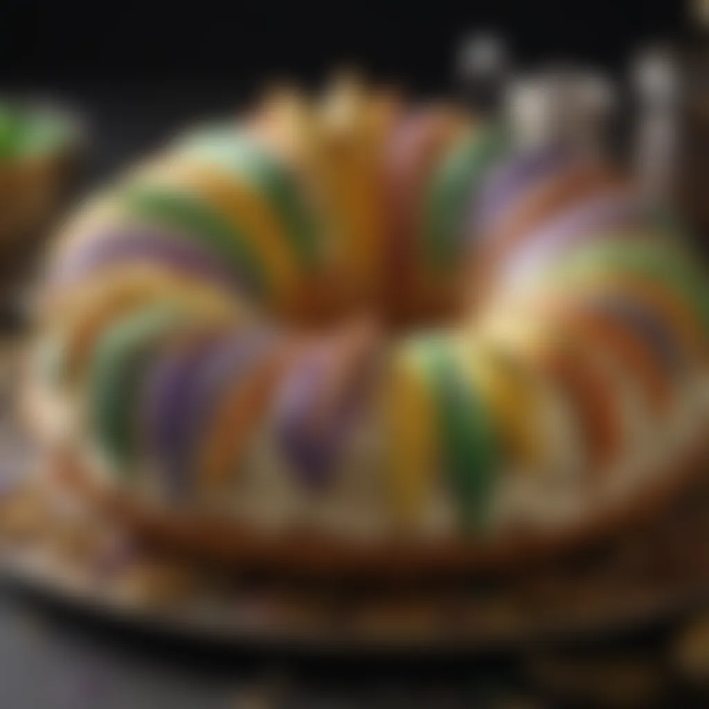 Exquisite King Cake with Mardi Gras Colors