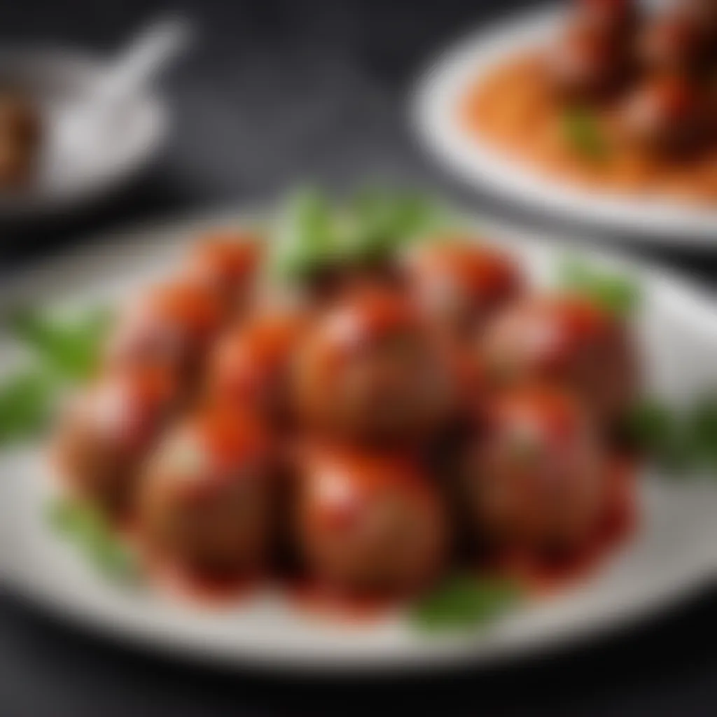 Exquisite meatball presentation on a stylish platter