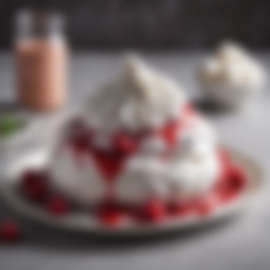 Exquisite Meringue Dessert with Raspberry Coulis