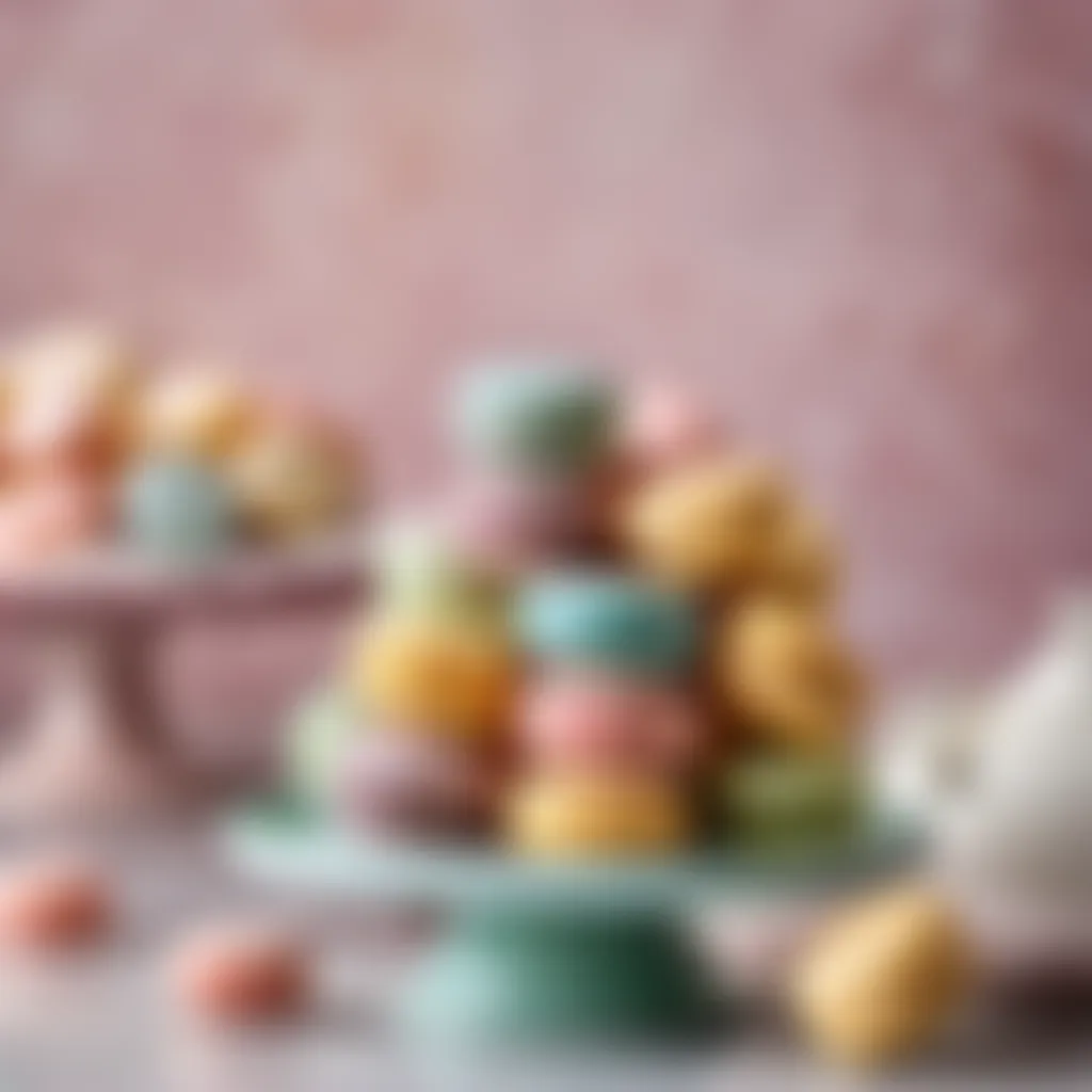 Delicate pastel-colored macarons on a tiered stand