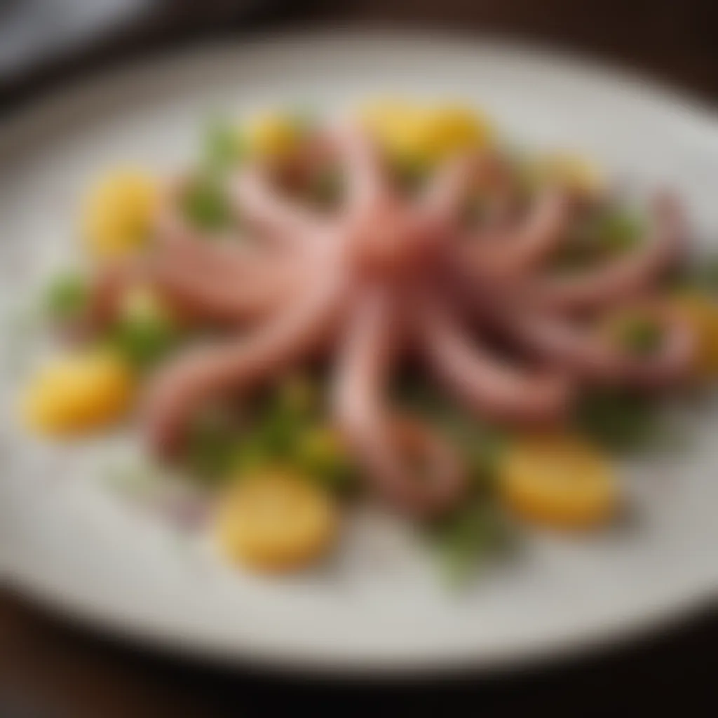 Exquisite octopus carpaccio adorned with zesty citrus segments and microgreens