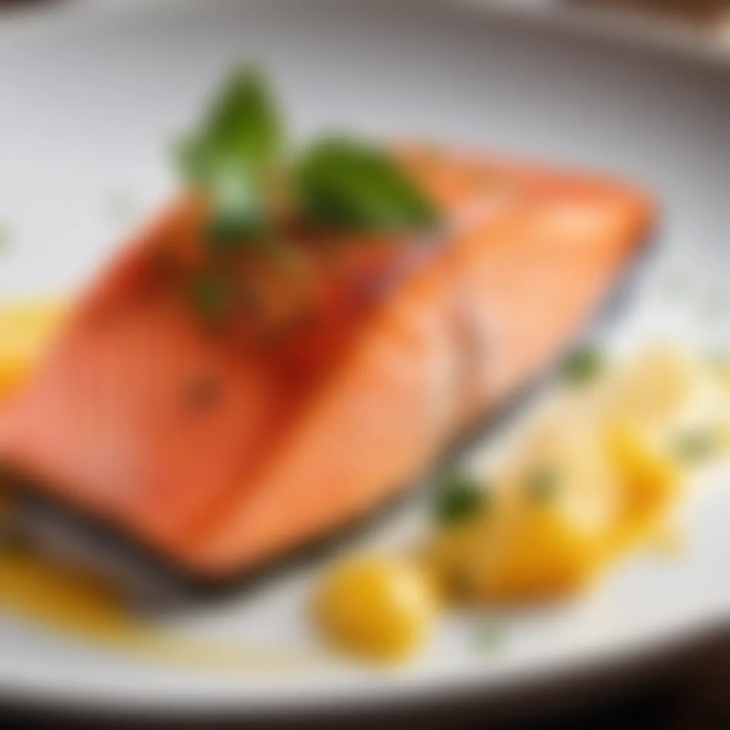 Exquisite plating of ivory king salmon