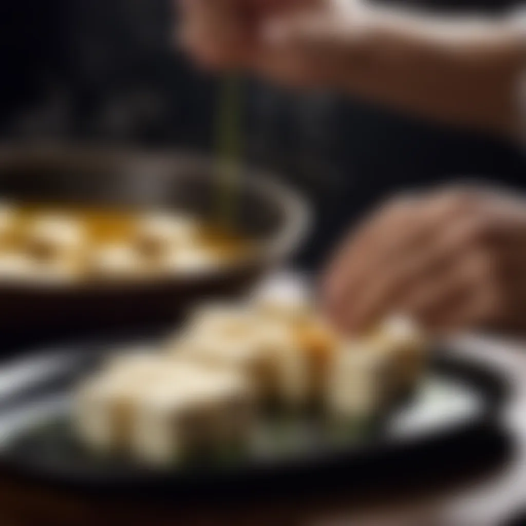 Preparing the Tofu for Agedashi Tofu Dish