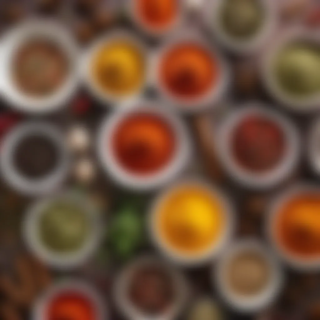 Assorted spices in small bowls