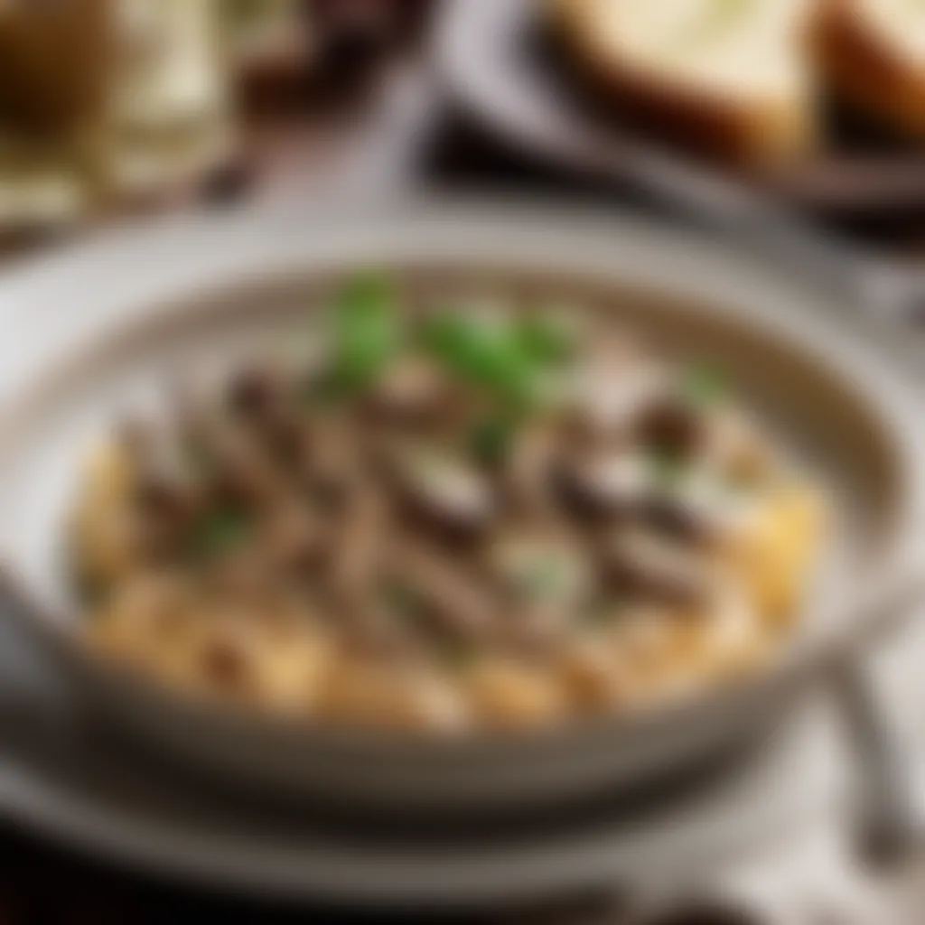 Gourmet dish with creamy mushroom sauce