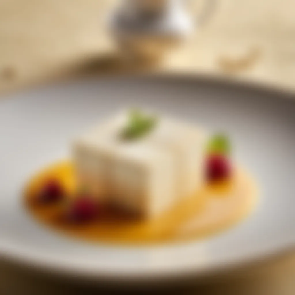 Exquisite tofu dessert in a sophisticated setting