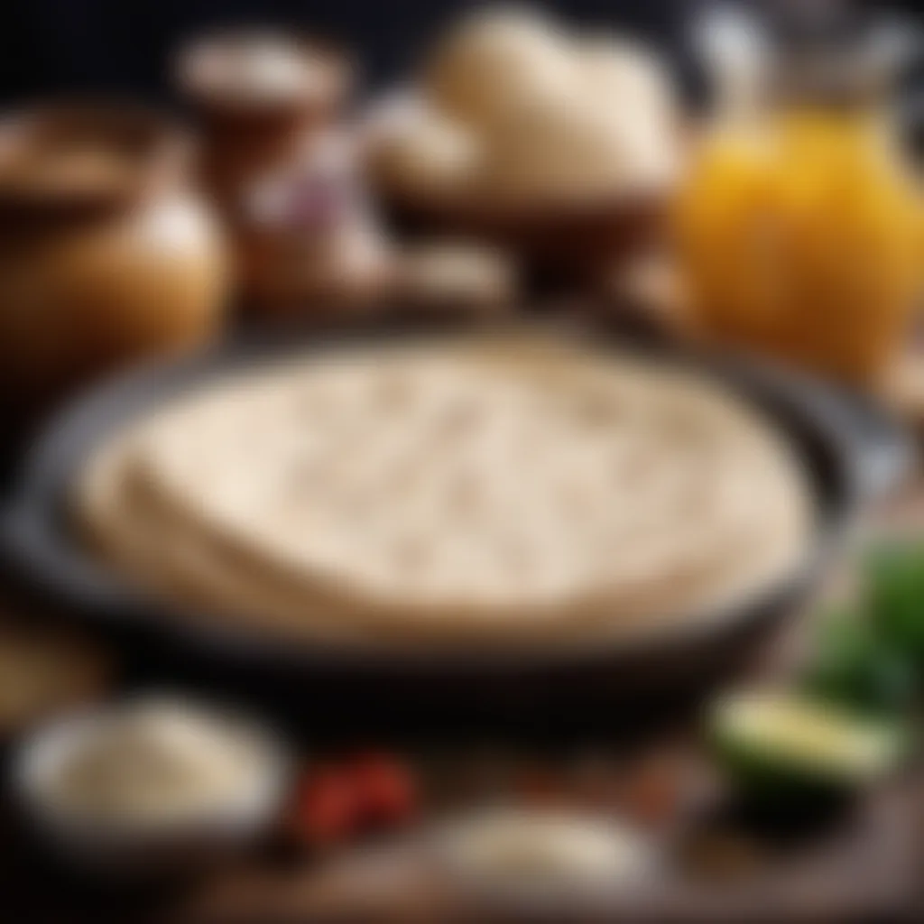 Artistic Composition of Chapati Dough and Ingredients Artistic presentation of chapati dough and ingredients