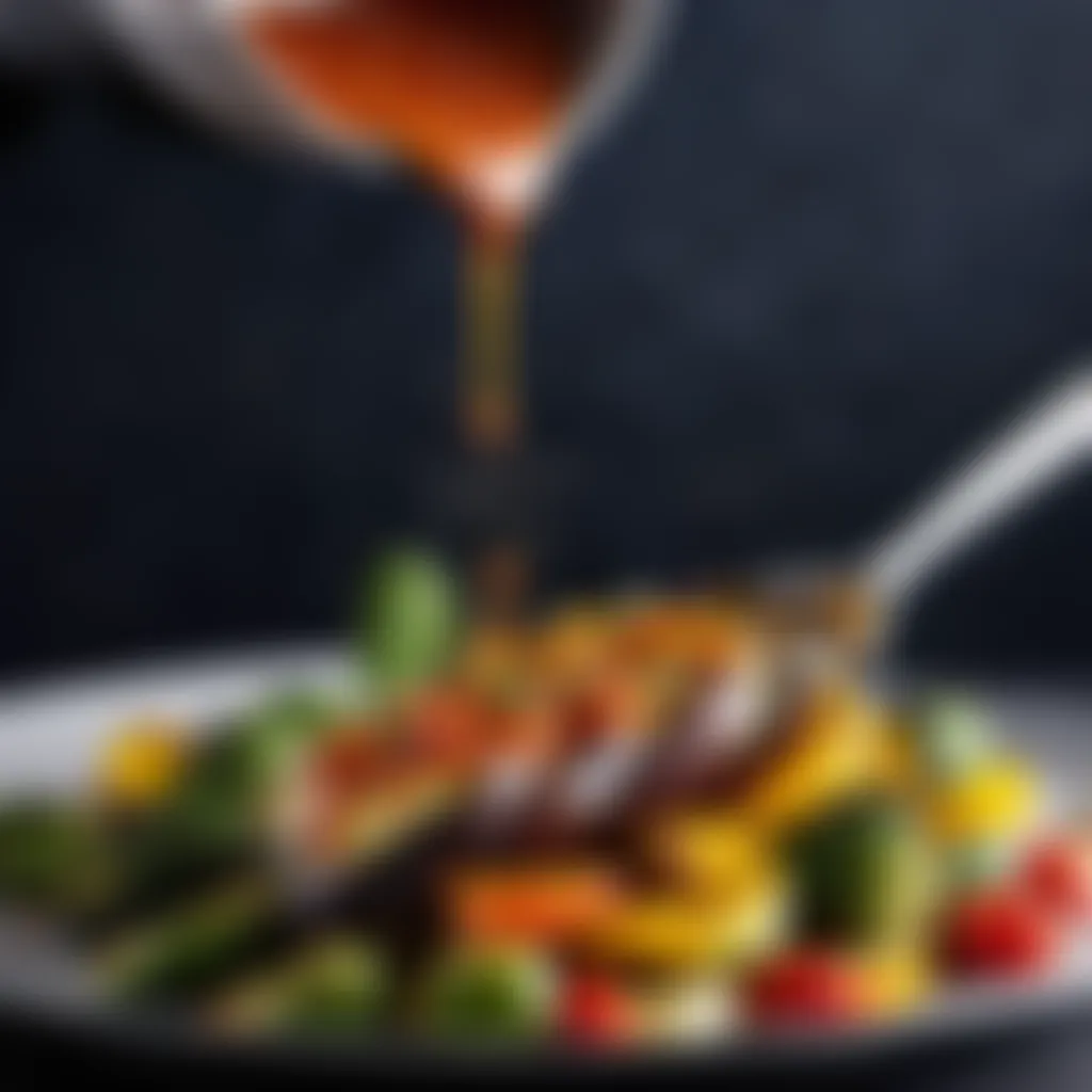 Pouring Ezy Sauce on Grilled Vegetables Pouring Ezy Sauce on Grilled Vegetables