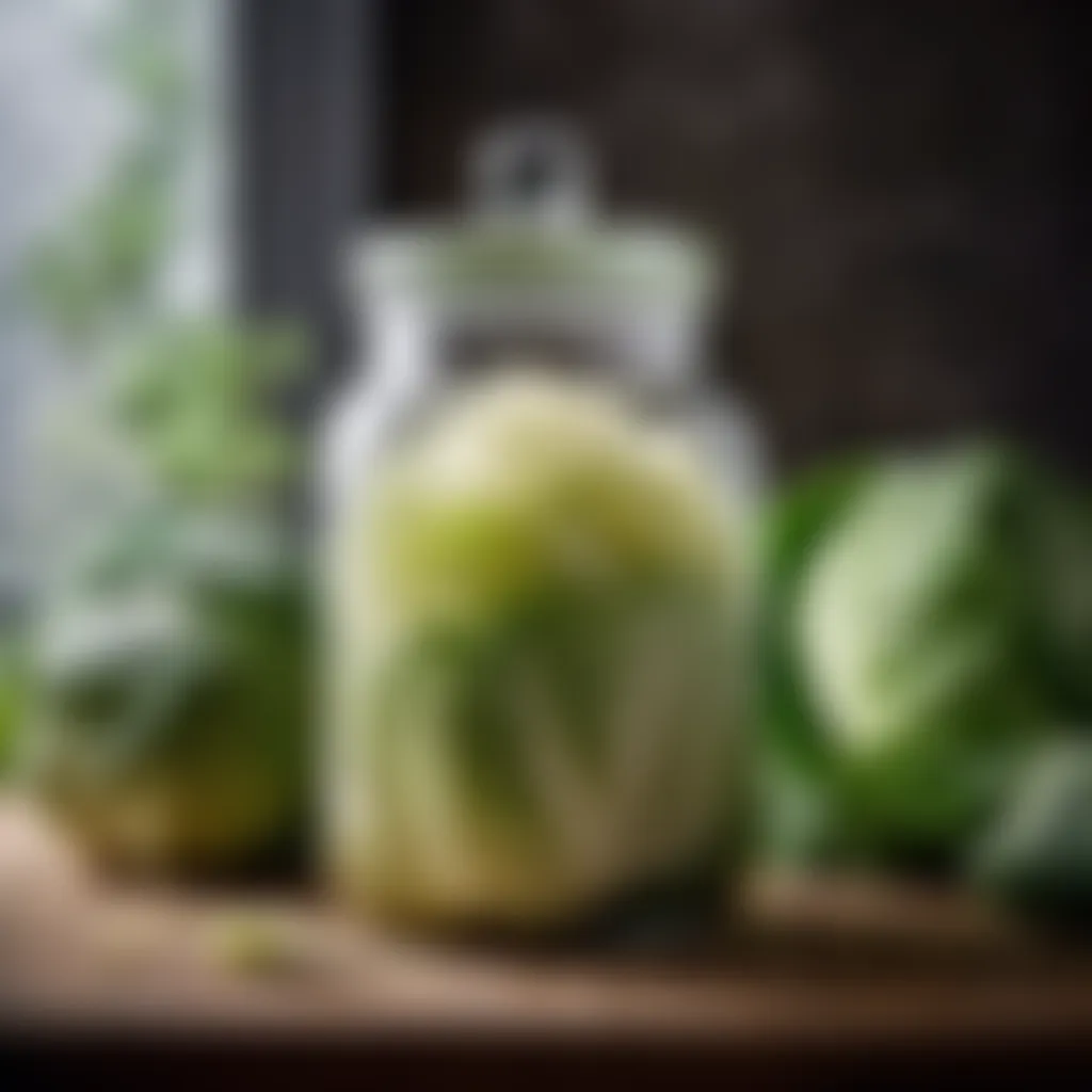 Glass jar filled with fermented cabbage