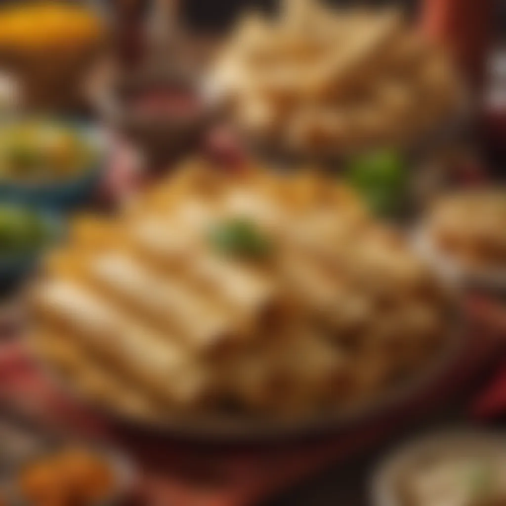 Artistic depiction of a festive Mexican table adorned with tamales