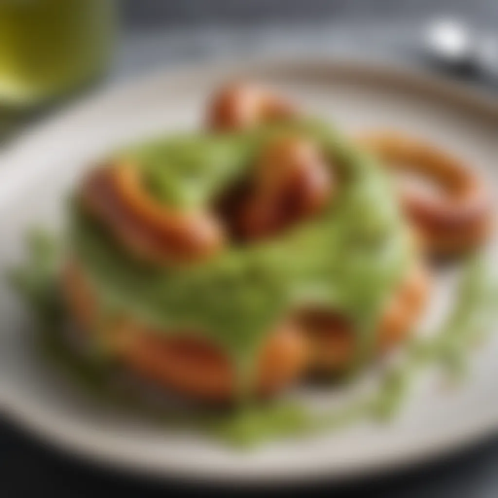 Innovative pretzel dessert with matcha green tea glaze