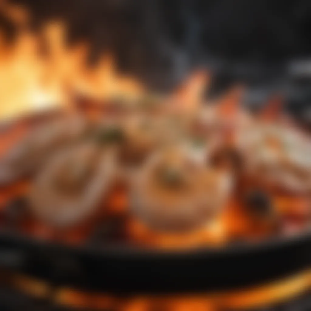 Sizzling seafood over open flames