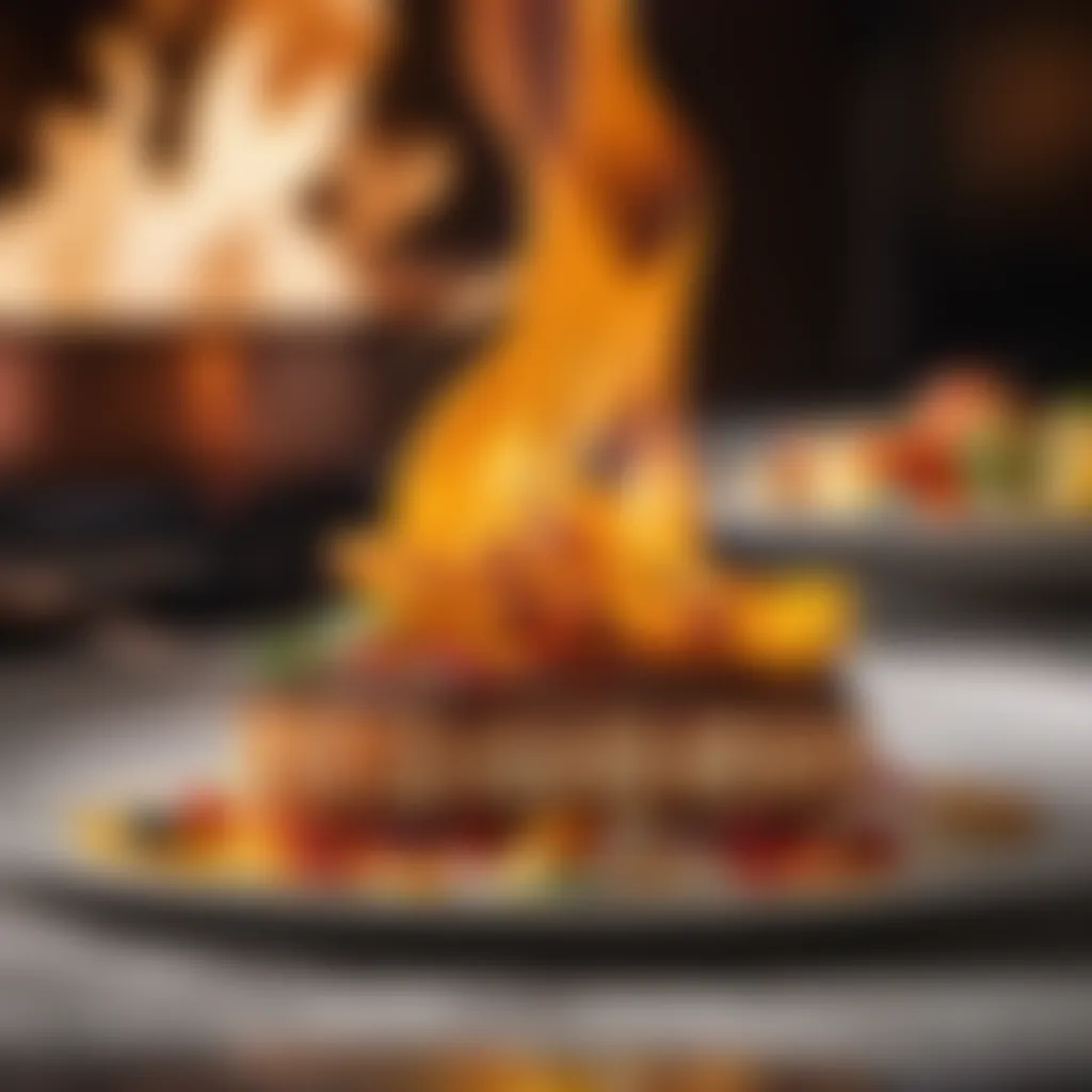 Flame-Torched Culinary Creation in Elegant Setting