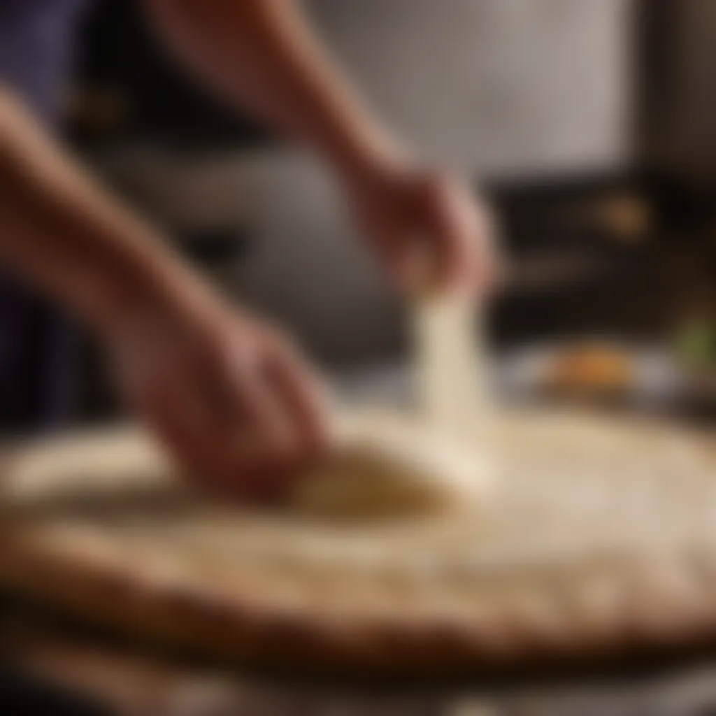 Flattening the dough for flatbread