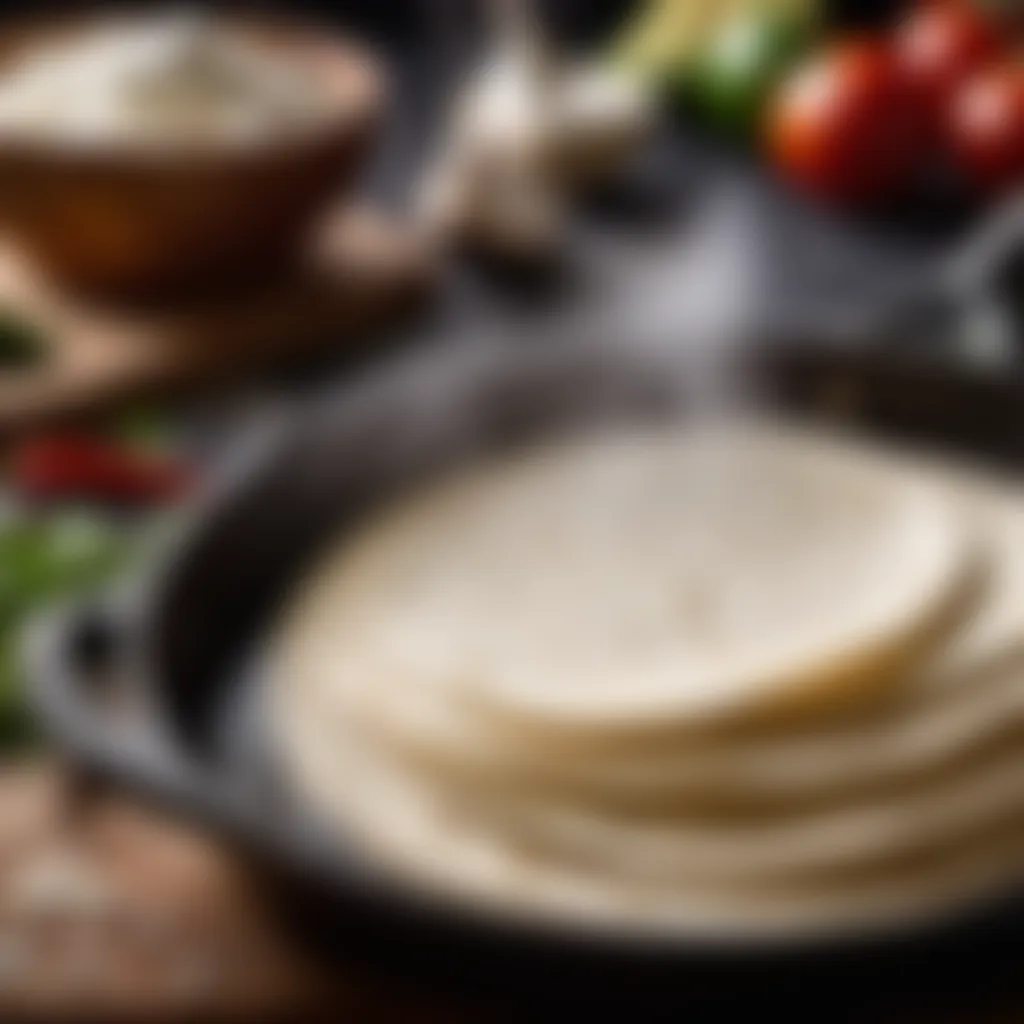 Flour tortillas being cooked on a hot skillet