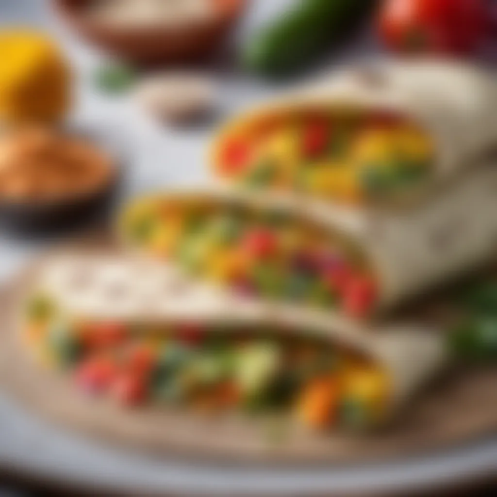 Flour tortillas with colorful vegetable fillings