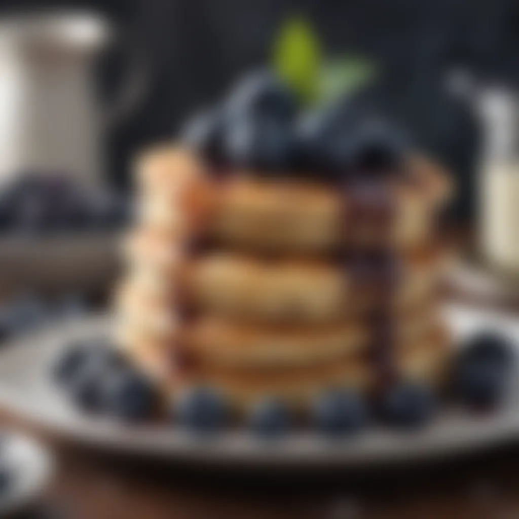 Close-up of fluffy blueberry pancake stack