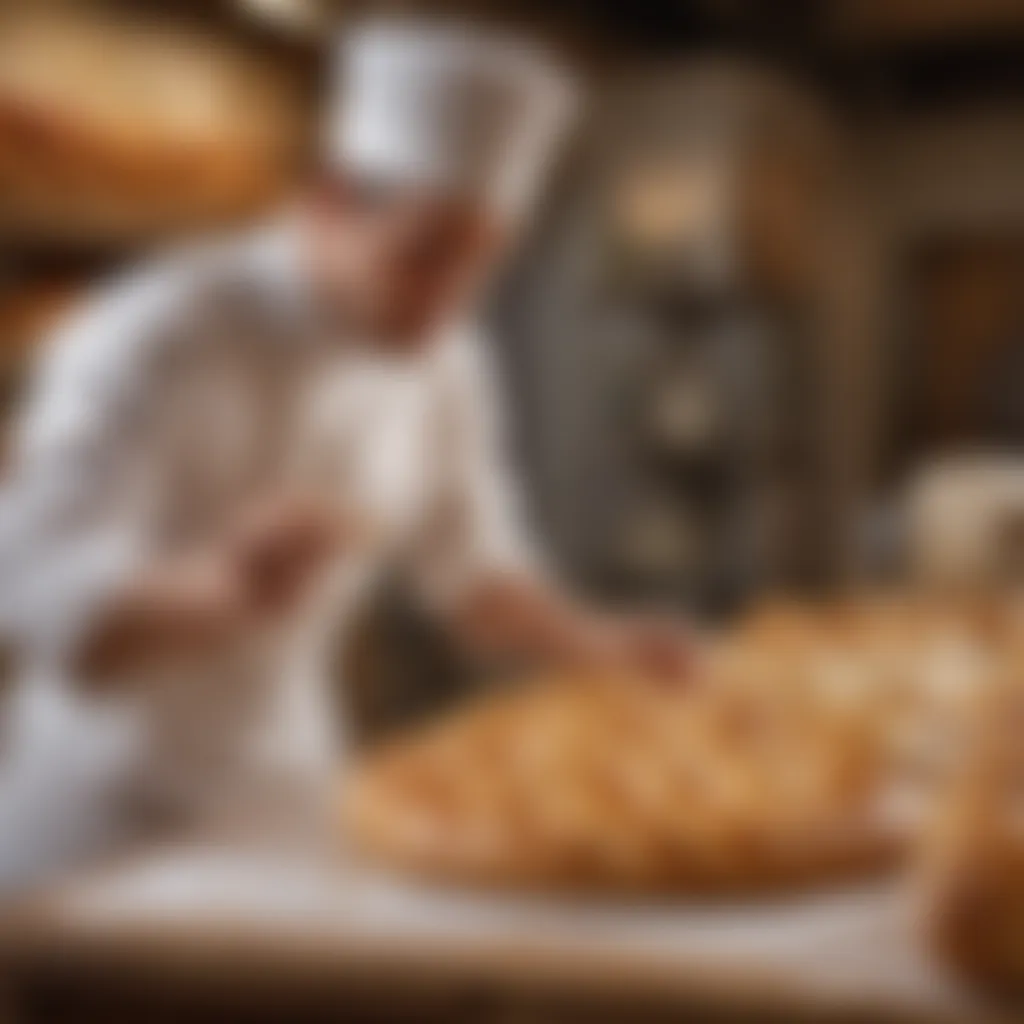 Masterful Craftsmanship in French Boulangerie French boulanger working on dough - Craftsmanship in action