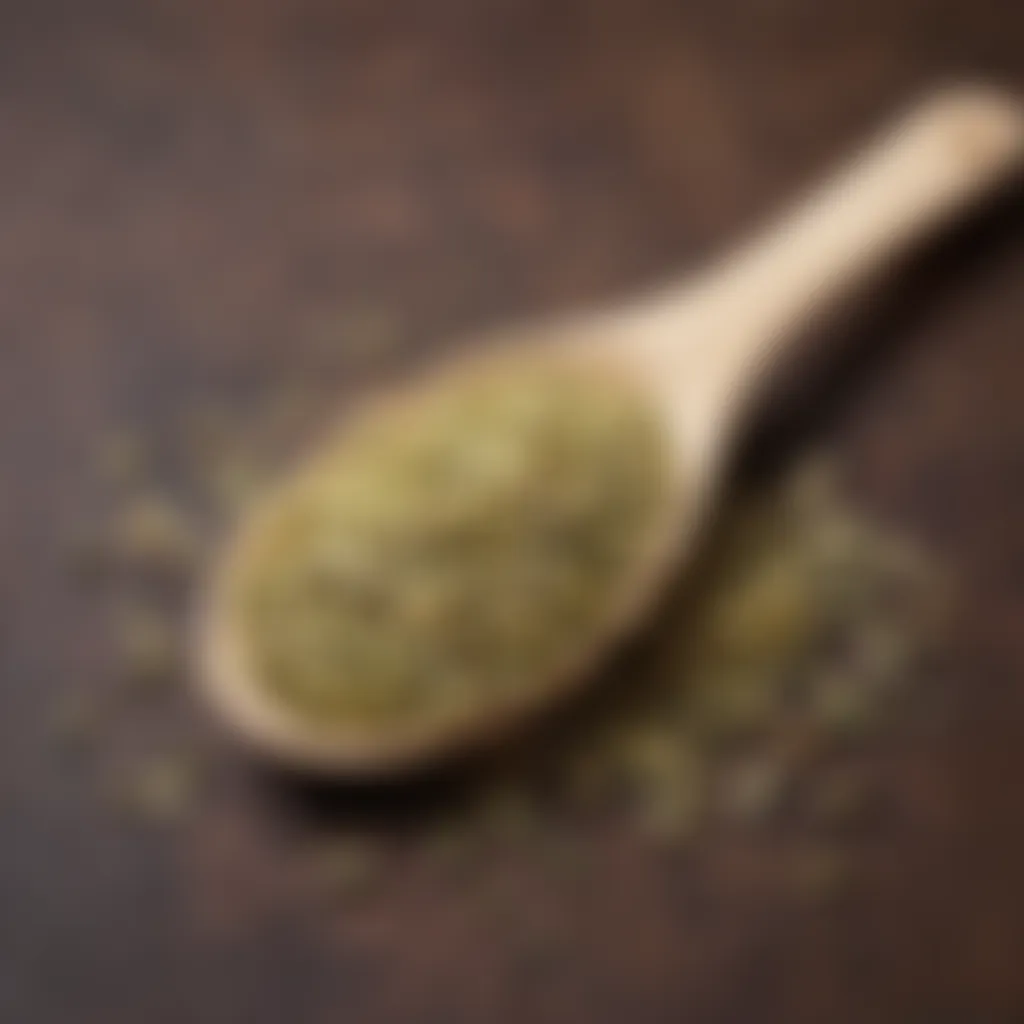 Fresh fennel seeds in a wooden spoon