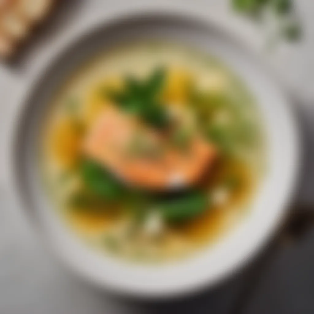 Garnish of fresh herbs on Gordon Ramsay's fish soup