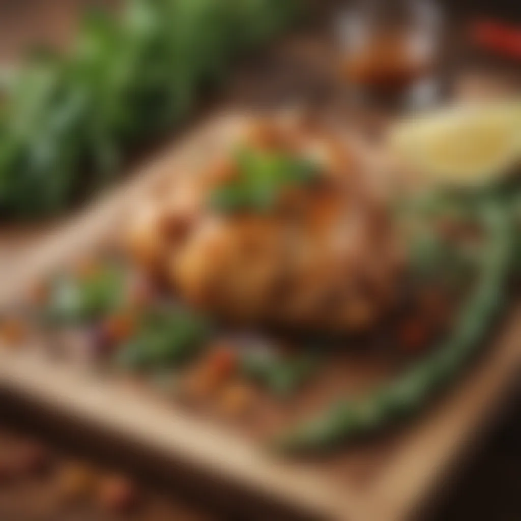 Fresh herbs and ingredients on a wooden cutting board