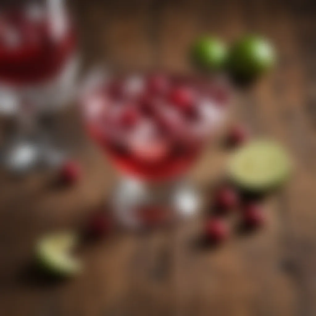 Fresh cranberries and lime slices arranged on a wooden surface