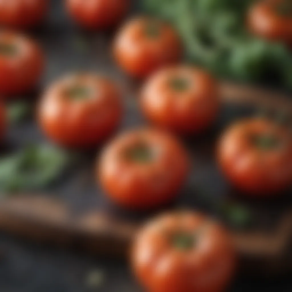 Freshly harvested organic tomatoes on a vine