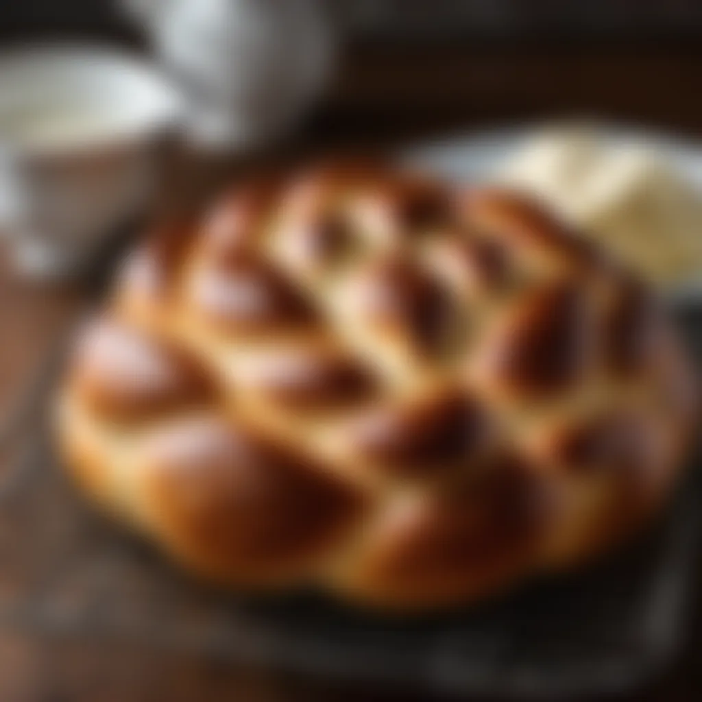 Freshly baked challah cooling on a wire rack