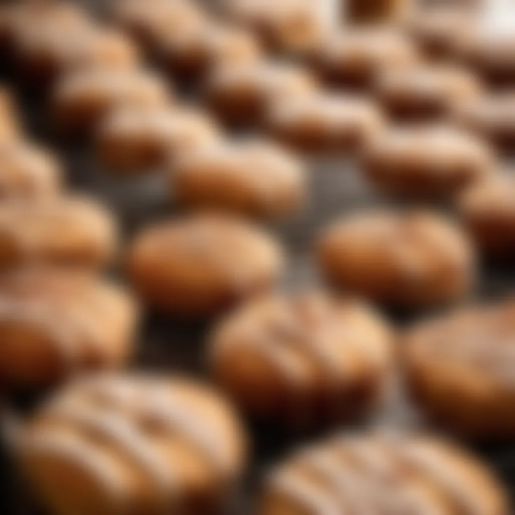 Close-up of freshly baked cinnamon biscuits on a cooling rack