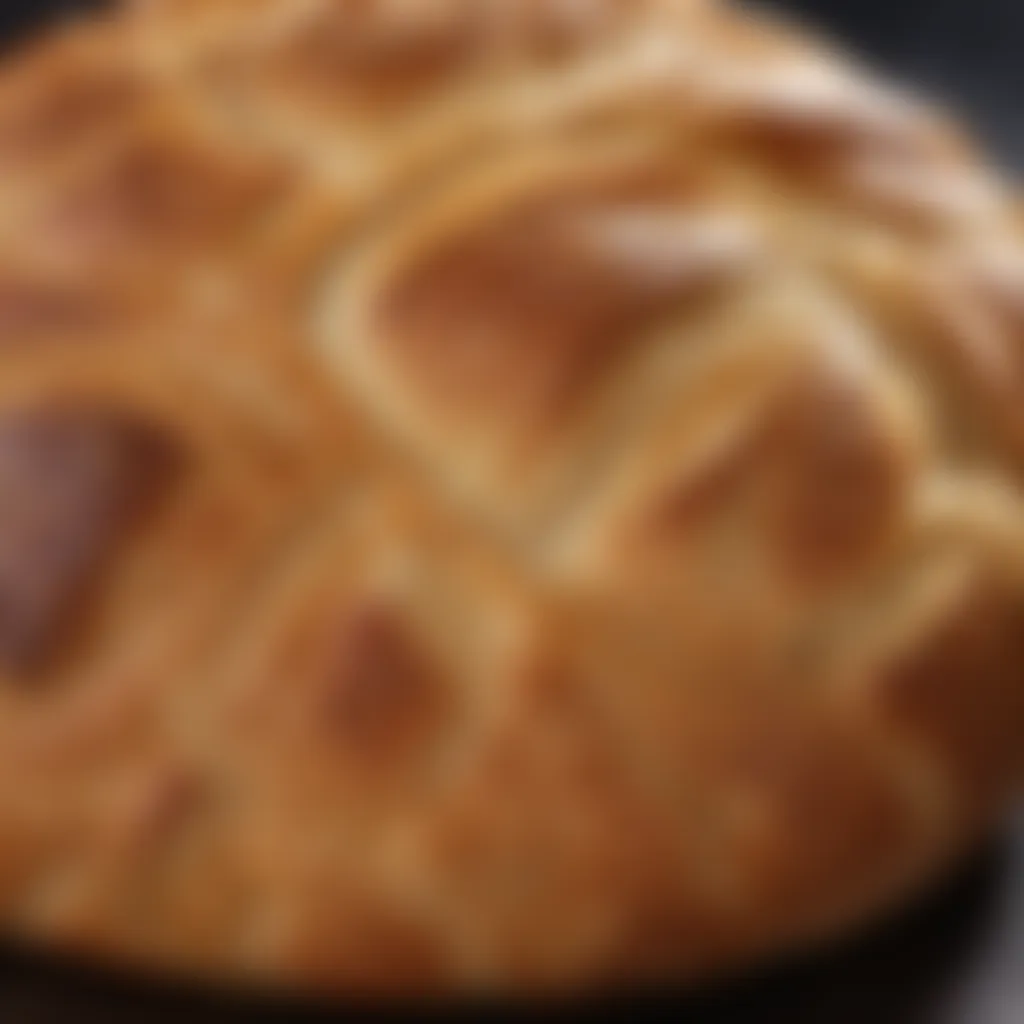 A close-up of freshly baked artisanal bread with a golden crust